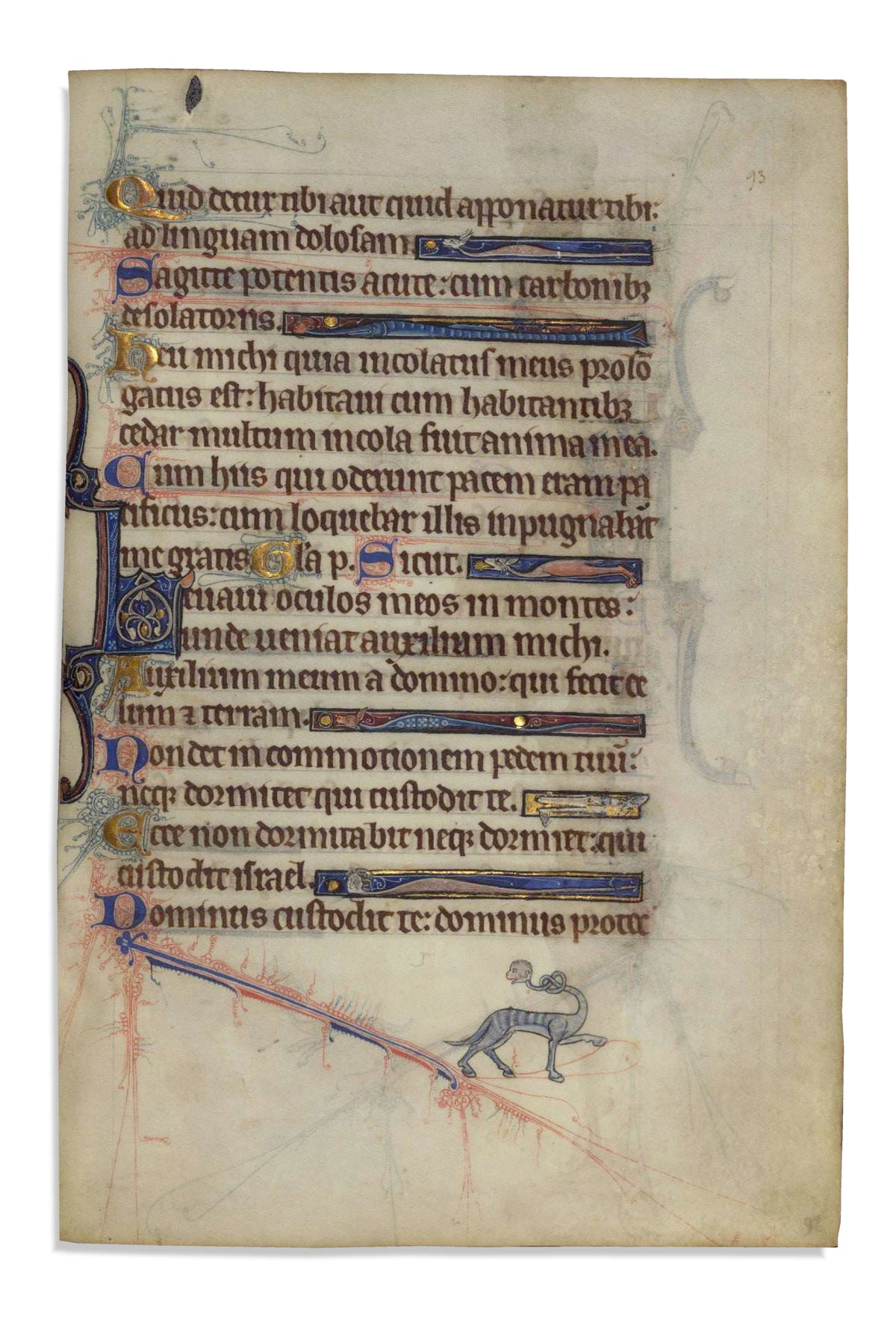 Drevený ručne maľovaný odznak Codex Marginalium s motívom stredovekej drolérie štvornohého stvorenia s krkom zviazaným do uzla
