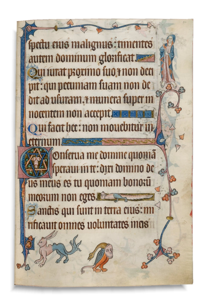 Drevený ručne maľovaný odznak Codex Marginalium s motívom stredovekej drolérie človekovtáka s ľudskou hlavou